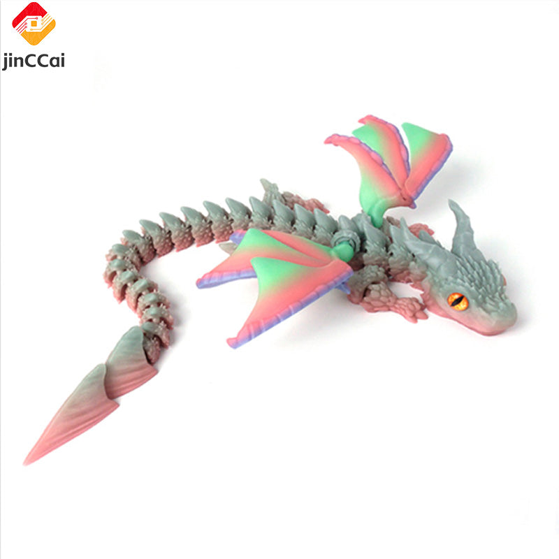 Glow-in-the-Dark Rainbow Winged Dragon Treasure | Articulated 3D Printed Dragon