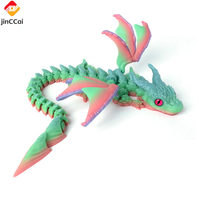 Glow-in-the-Dark Rainbow Winged Dragon Treasure | Articulated 3D Printed Dragon