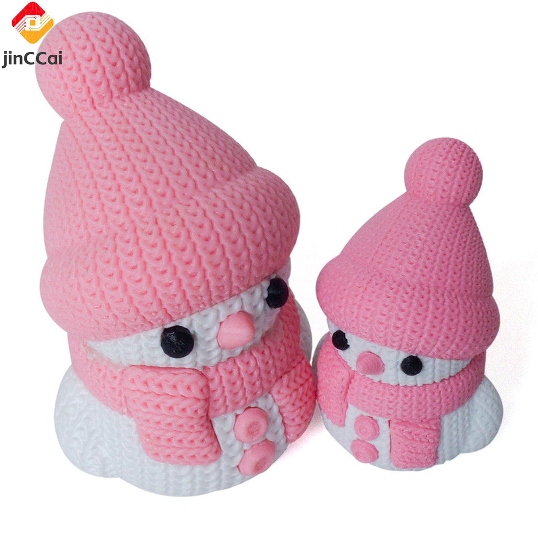 Knitted-Style Pink Snowman Figurine Set – 4-Inch & 2.76-Inch with Pink Scarf & Hat, Cozy Winter Decor (Buy One Get One Free)