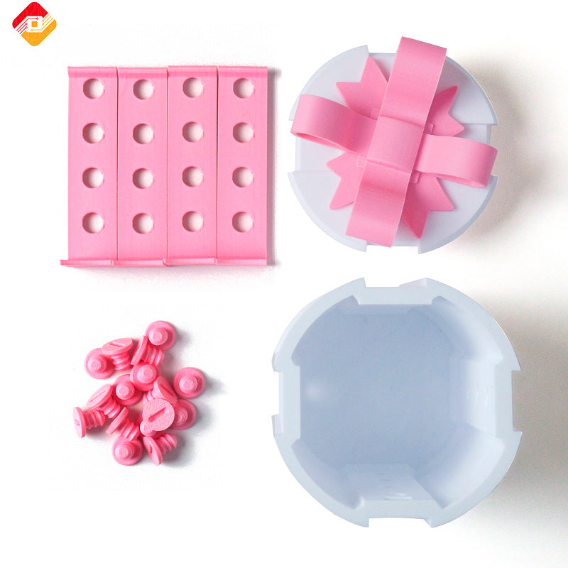 Customizable White Gift Box with Pink Ribbon & Rotating Locking Lid – DIY Assembly for Unique Storage